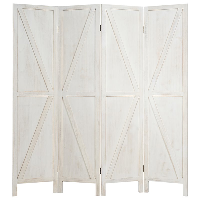 Pemberly Row 4-panel Wood Folding Room Divider with V-shaped Design in White