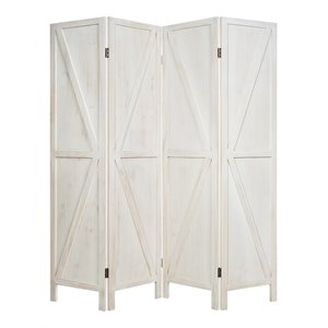Pemberly Row 4-panel Wood Folding Room Divider with V-shaped Design in White