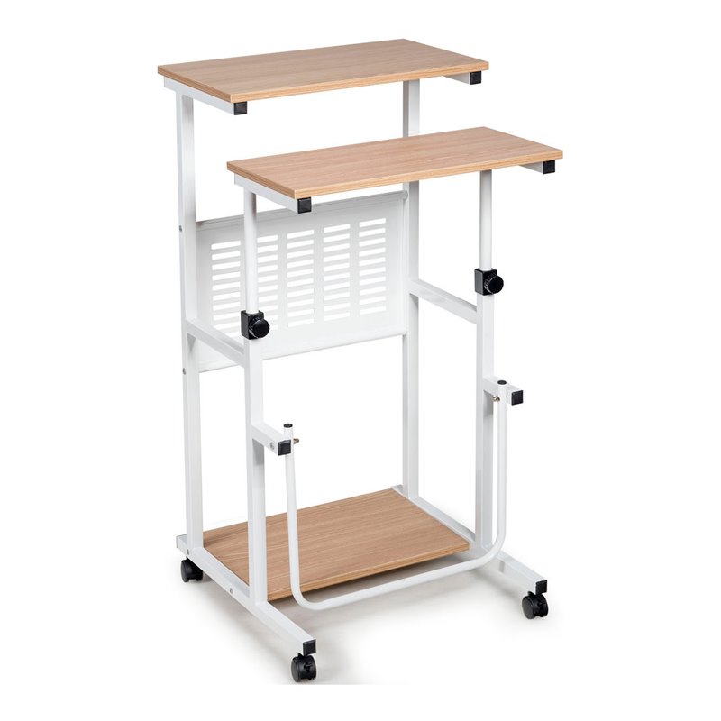 Pemberly Row MDF Height Computer Standing Desk w/ Wheels & Footrest in Oak