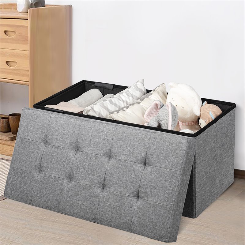 Pemberly Row 31.5'' Fabric Foldable Storage Ottoman Toy Chest in Light Gray
