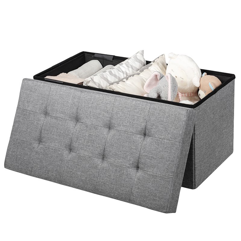 Pemberly Row 31.5'' Fabric Foldable Storage Ottoman Toy Chest in Light Gray