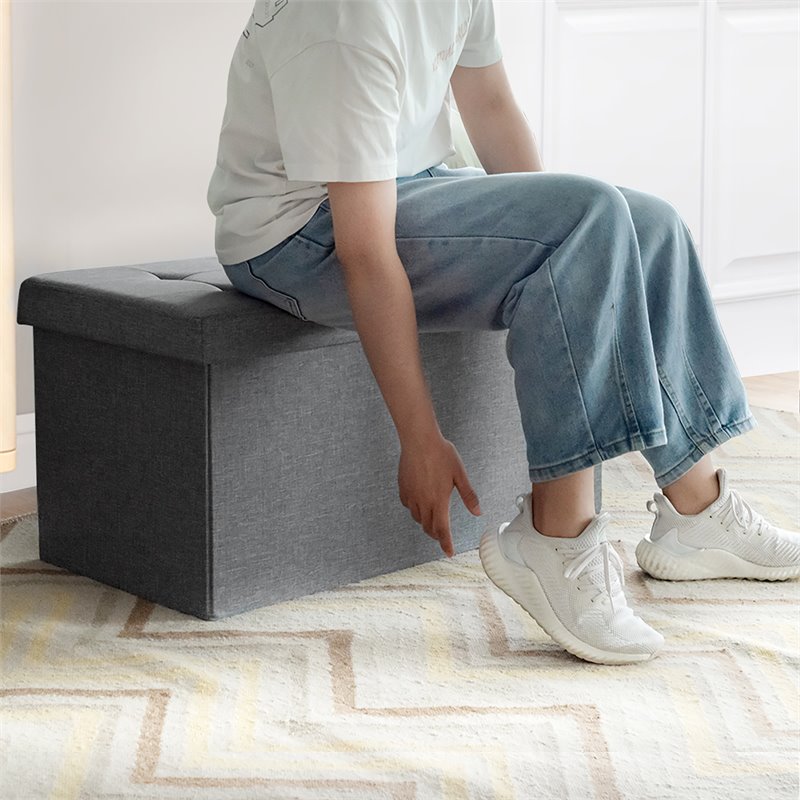 Pemberly Row 31.5'' Fabric Foldable Storage Ottoman Toy Chest in Light Gray