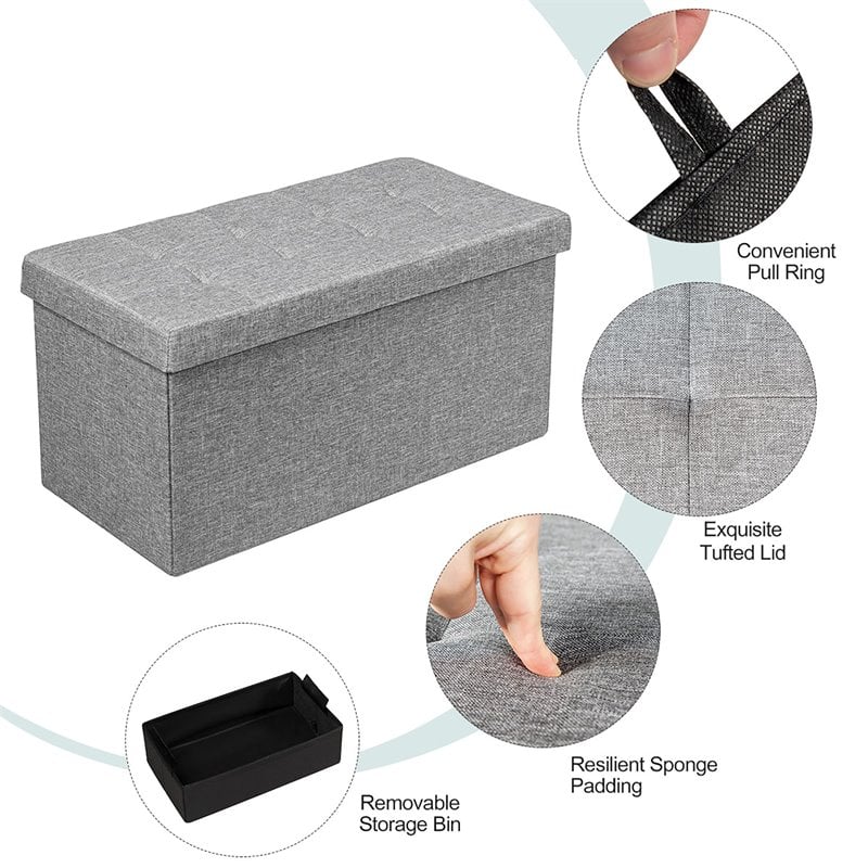 Pemberly Row 31.5'' Fabric Foldable Storage Ottoman Toy Chest in Light Gray
