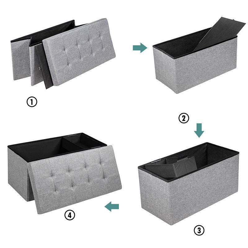 Pemberly Row 31.5'' Fabric Foldable Storage Ottoman Toy Chest in Light Gray