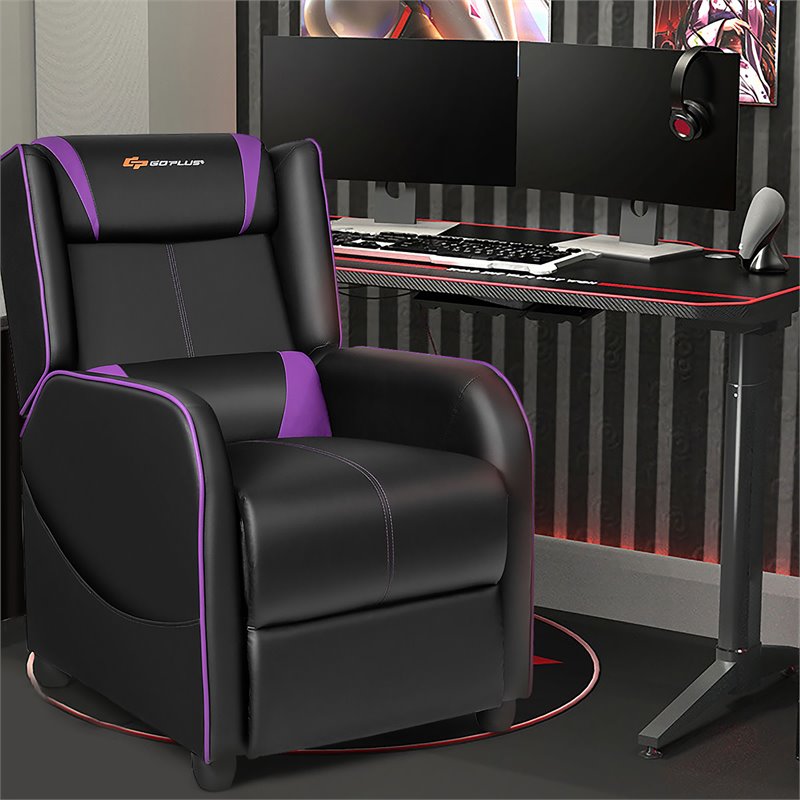 Pemberly Row Contemporary Faux Leather Massage Gaming Recliner Chair in Purple