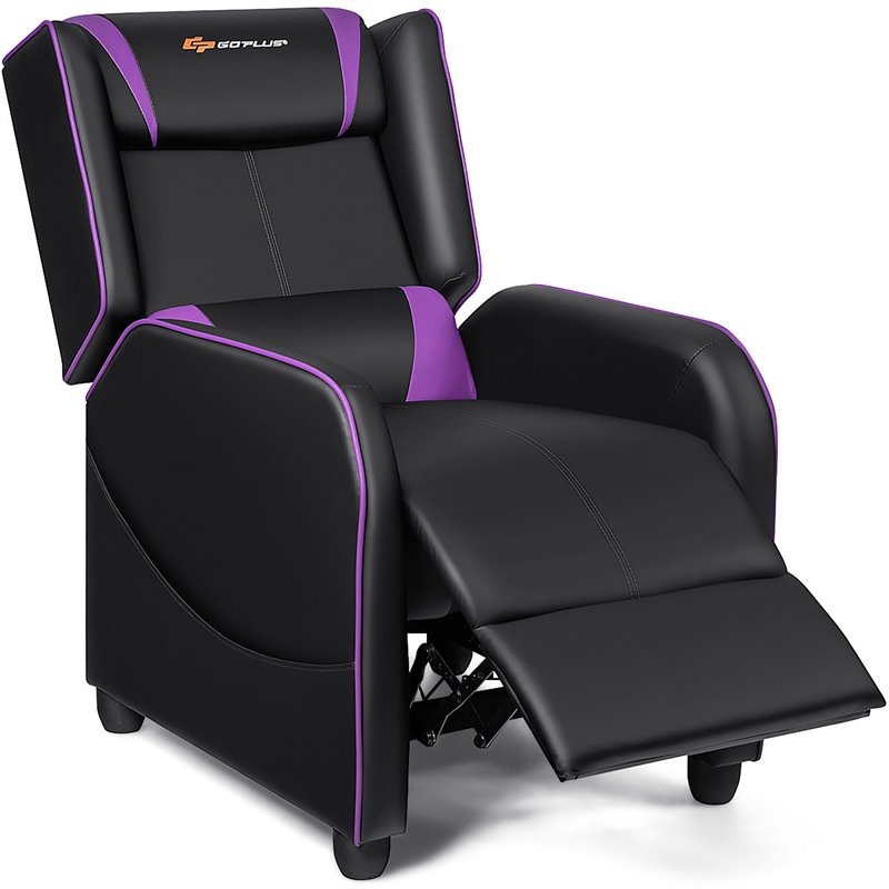 Pemberly Row Contemporary Faux Leather Massage Gaming Recliner Chair in Purple