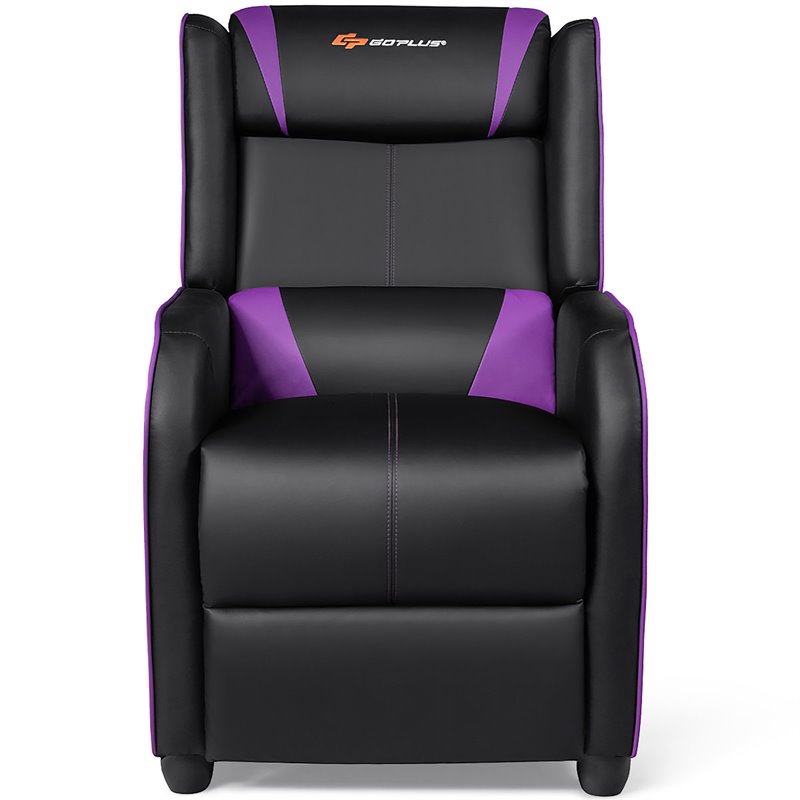 Pemberly Row Contemporary Faux Leather Massage Gaming Recliner Chair in Purple