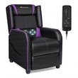 Pemberly Row Contemporary Faux Leather Massage Gaming Recliner Chair in Purple