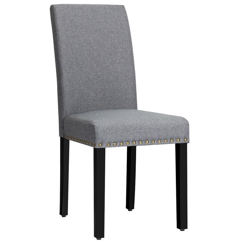 Pemberly Row Fabric Dining Chairs with Nailhead Trim in Gray (Set of 2)