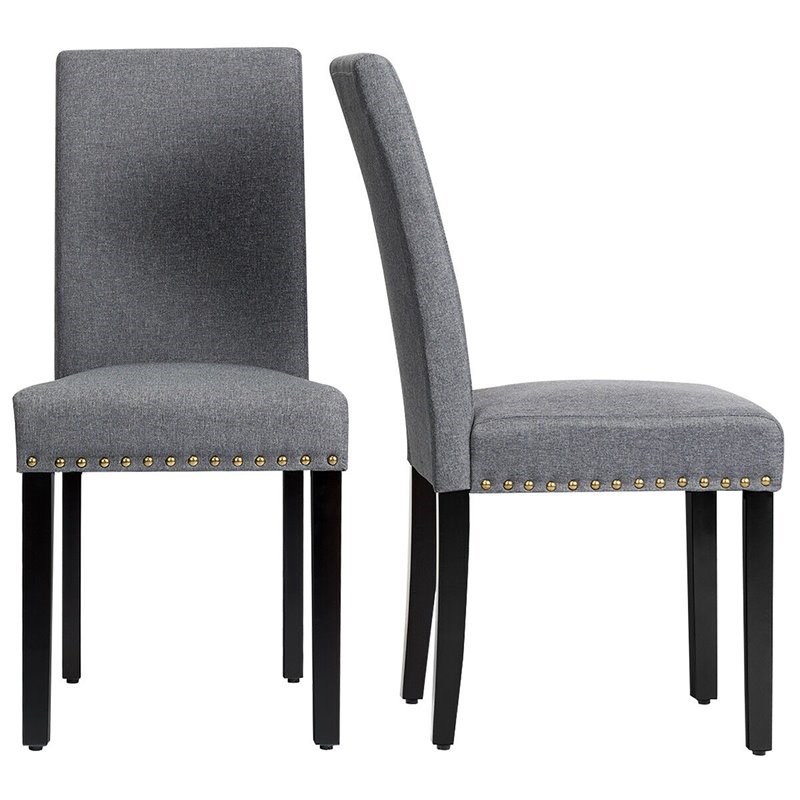 Pemberly Row Fabric Dining Chairs with Nailhead Trim in Gray (Set of 2)
