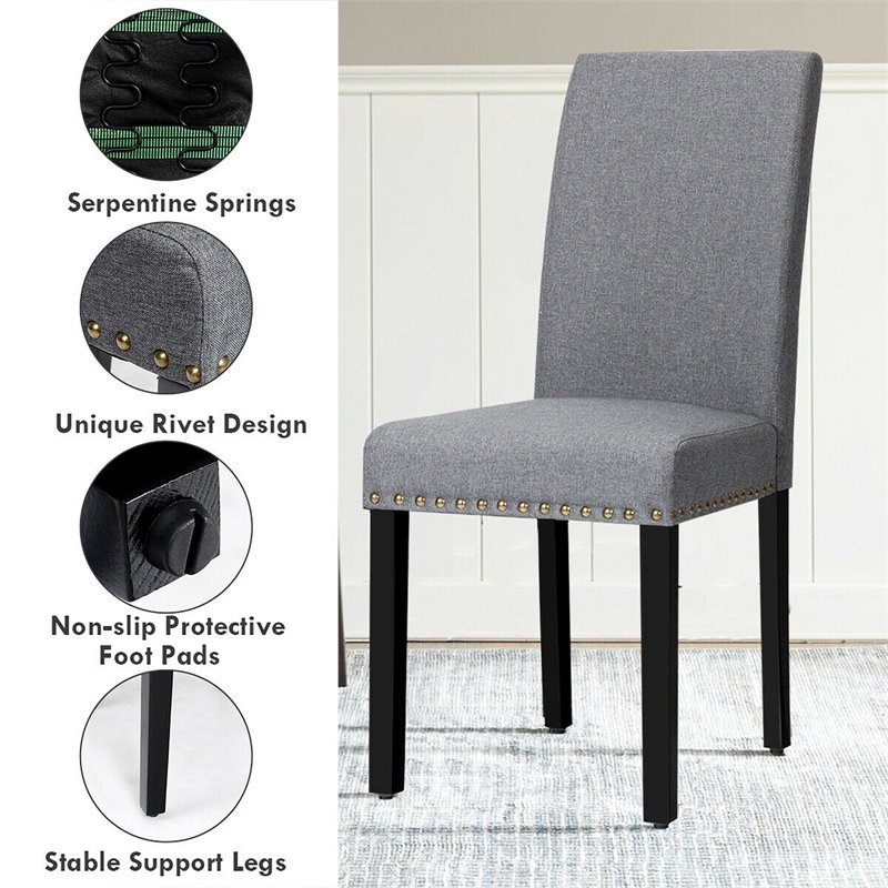 Pemberly Row Fabric Dining Chairs with Nailhead Trim in Gray (Set of 2)