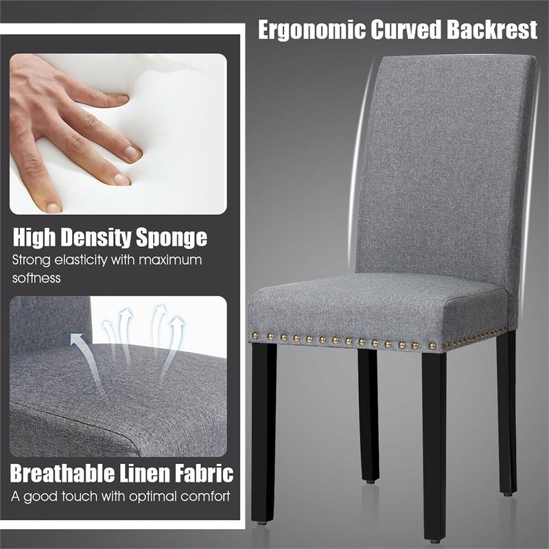 Pemberly Row Fabric Dining Chairs with Nailhead Trim in Gray (Set of 2)