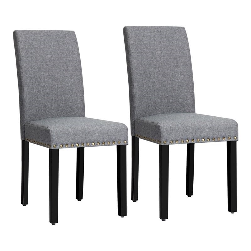 Pemberly Row Fabric Dining Chairs with Nailhead Trim in Gray (Set of 2)