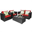 Pemberly Row 4-piece Contemporary Rattan Patio Furniture Set in Red
