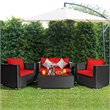 Pemberly Row 4-piece Contemporary Rattan Patio Furniture Set in Red