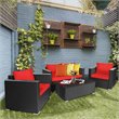 Pemberly Row 4-piece Contemporary Rattan Patio Furniture Set in Red