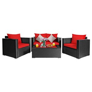 Pemberly Row 4-piece Contemporary Rattan Patio Furniture Set in Red
