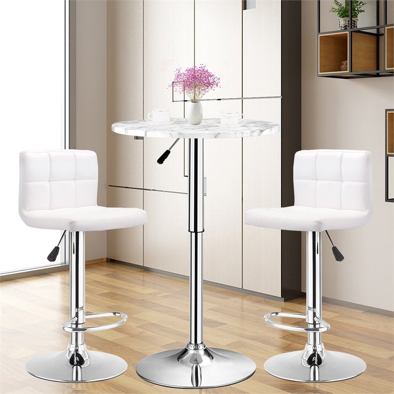 Pemberly Row Round Height Adjustable 360-degree Swivel Bistro Bar Table in White