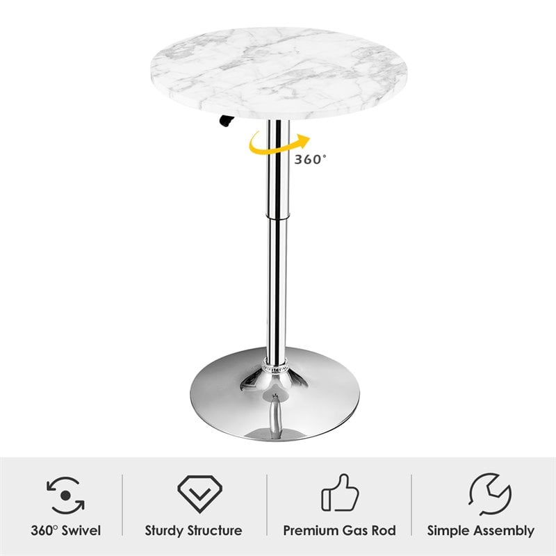 Pemberly Row Round Height Adjustable 360-degree Swivel Bistro Bar Table in White