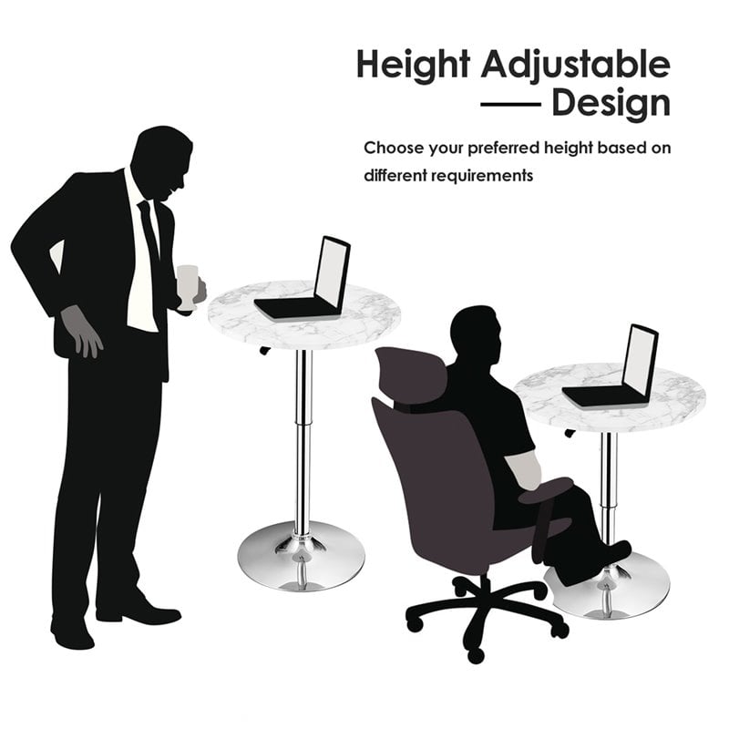 Pemberly Row Round Height Adjustable 360-degree Swivel Bistro Bar Table in White