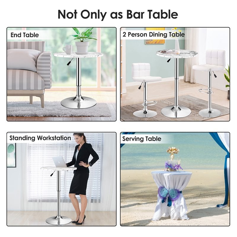 Pemberly Row Round Height Adjustable 360-degree Swivel Bistro Bar Table in White