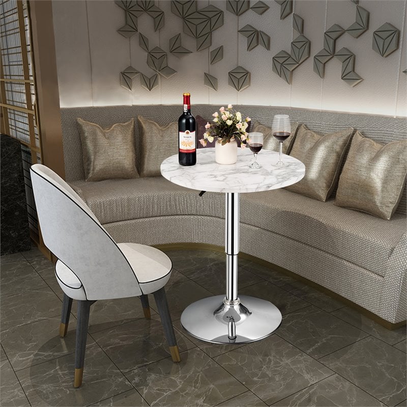 Pemberly Row Round Height Adjustable 360-degree Swivel Bistro Bar Table in White
