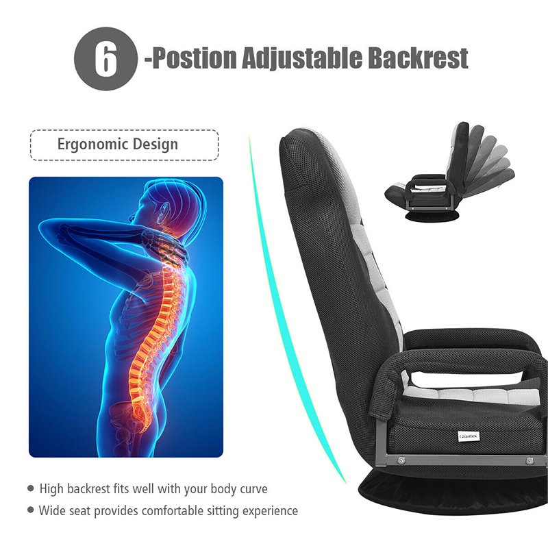 Pemberly Row Swivel Gaming Floor Chair with Foldable Adjustable Backrest in Gray