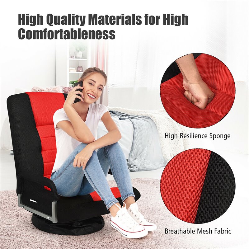 Pemberly Row Swivel Gaming Floor Chair with Foldable Adjustable Backrest in Red