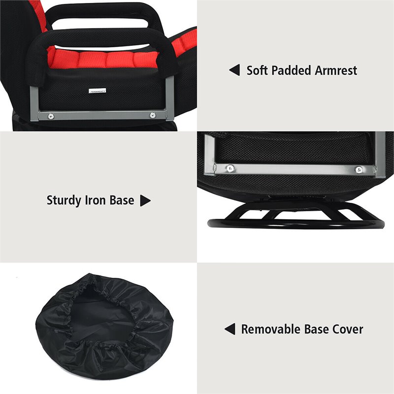 Pemberly Row Swivel Gaming Floor Chair with Foldable Adjustable Backrest in Red