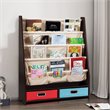Pemberly Row Kids Book Rack Toys Organizer w/ 4 Sling Bookshelf & 2-Box-Espresso