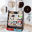Pemberly Row Kids Book Rack Toys Organizer w/ 4 Sling Bookshelf & 2-Box-Espresso
