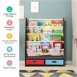 Pemberly Row Kids Book Rack Toys Organizer w/ 4 Sling Bookshelf & 2-Box-Espresso