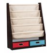 Pemberly Row Kids Book Rack Toys Organizer w/ 4 Sling Bookshelf & 2-Box-Espresso