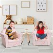 Pemberly Row Contemporary Eucalyptus and Velvet Cat Kids Sofa in Pink