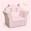 Pemberly Row Contemporary Eucalyptus and Velvet Cat Kids Sofa in Pink