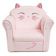 Pemberly Row Contemporary Eucalyptus and Velvet Cat Kids Sofa in Pink