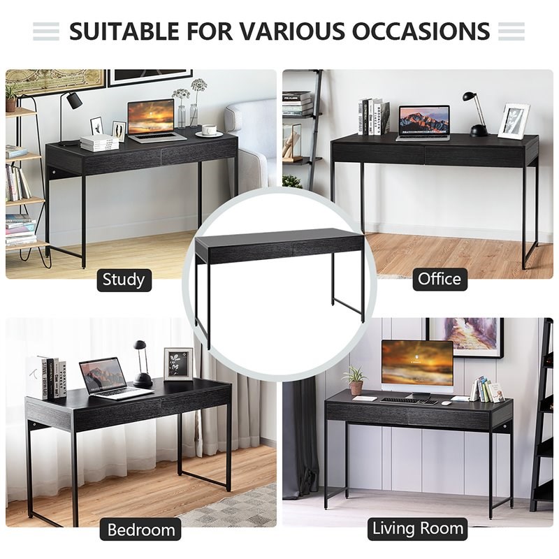 Pemberly Row 2-drawer Contemporary Engineered Wood Computer Desk in Black