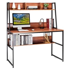 Pemberly Row 47'' Wood Computer Desk w/ 3 Storage Cubes & Open Bookcase - Coffee