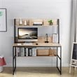 Pemberly Row Wood Computer Desk w/ 3 Storage Cubes & Open Bookcase-Natural