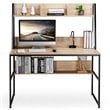 Pemberly Row Wood Computer Desk w/ 3 Storage Cubes & Open Bookcase-Natural