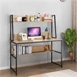 Pemberly Row Wood Computer Desk w/ 3 Storage Cubes & Open Bookcase-Natural