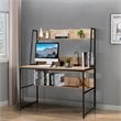 Pemberly Row Wood Computer Desk w/ 3 Storage Cubes & Open Bookcase-Natural