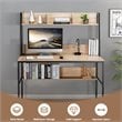 Pemberly Row Wood Computer Desk w/ 3 Storage Cubes & Open Bookcase-Natural
