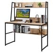 Pemberly Row Wood Computer Desk w/ 3 Storage Cubes & Open Bookcase-Natural