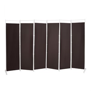 Pemberly Row 6-panel Fabric & Steel Folding Room Divider w/ Steel Frame in Brown
