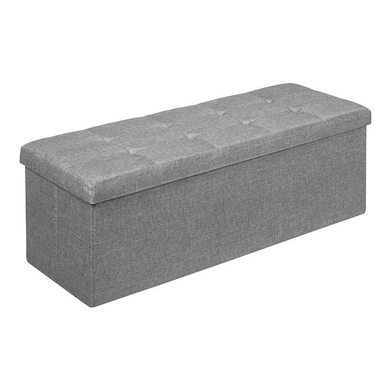 Pemberly Row Fabric & MDF Folding Storage Bench with Metal Divider in Light Gray