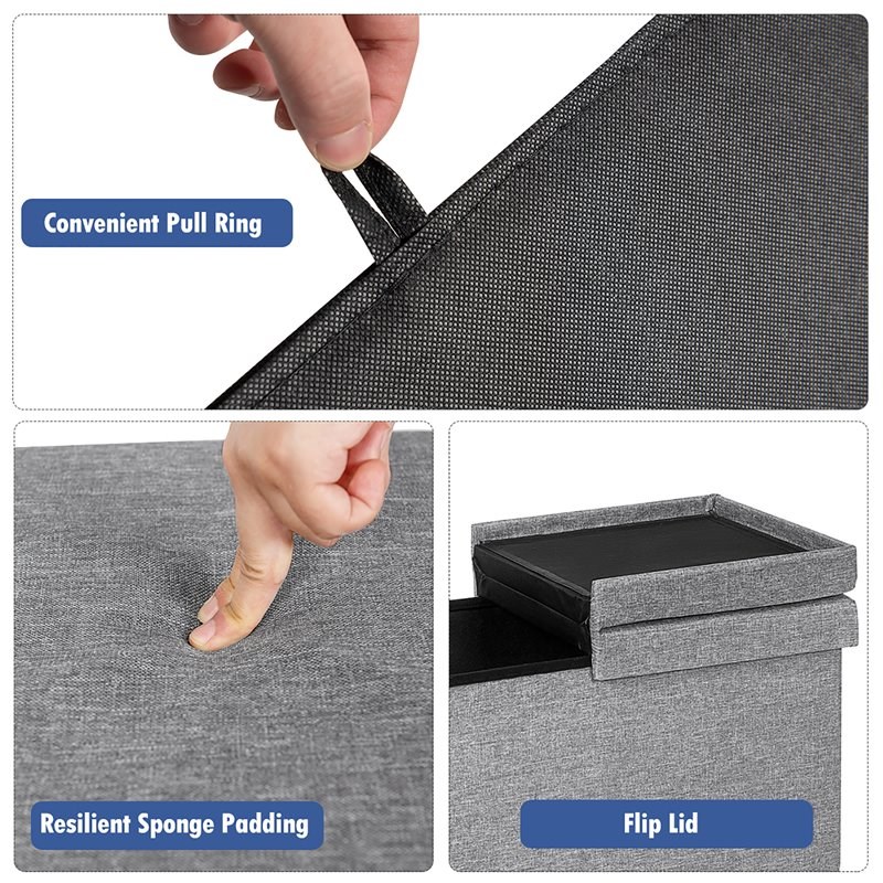 Pemberly Row 30'' Folding Storage Ottoman w/ Lift Top/Bedroom Bench - Light Gray