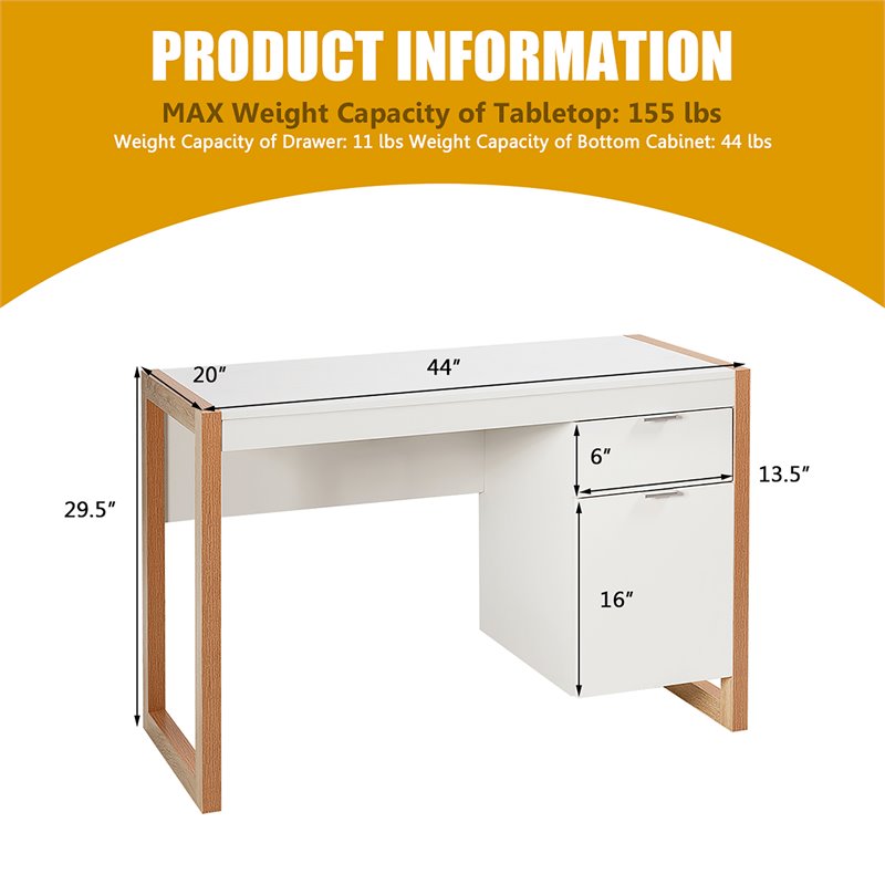 Pemberly Row Contemporary Engineered Wood Computer Desk with Drawers in Natural