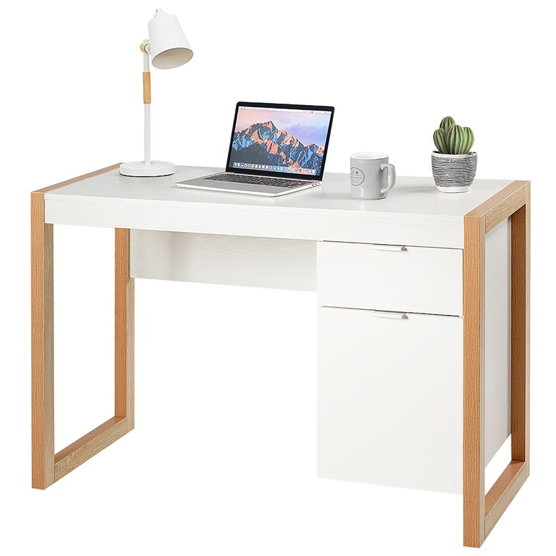 Pemberly Row Contemporary Engineered Wood Computer Desk with Drawers in Natural