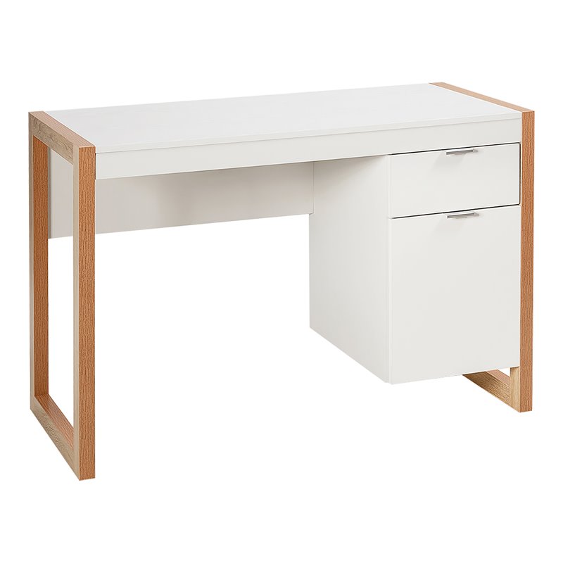 Pemberly Row Contemporary Engineered Wood Computer Desk with Drawers in Natural